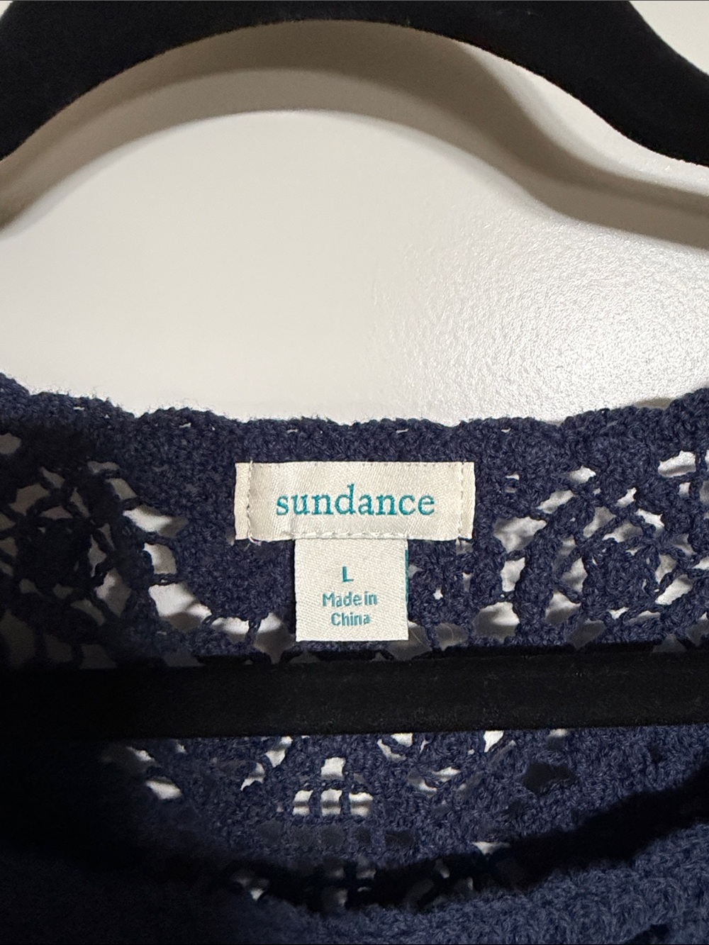 Sundance Navy Crochet Boxy Short Sleeve Top size large - Picture 2 of 3